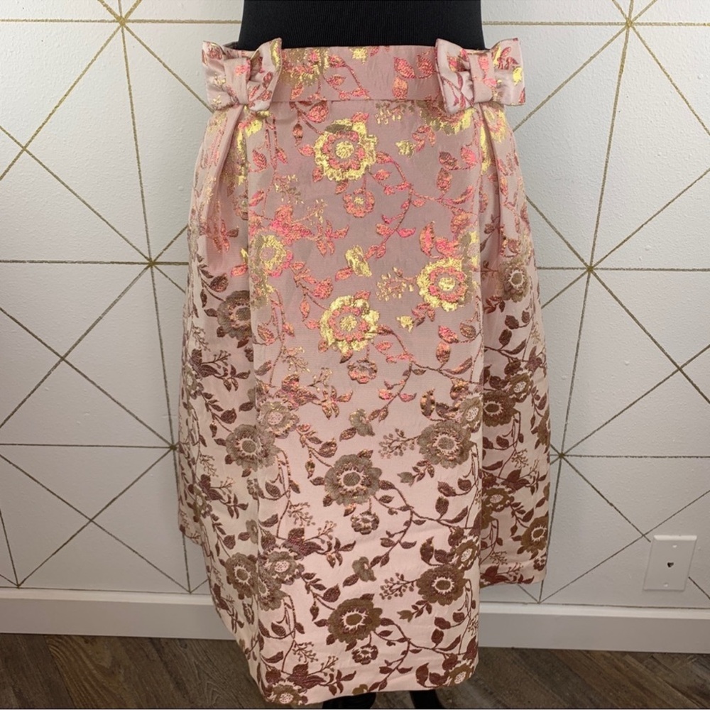 Elegant Floral Pink & Gold Skirt With Bow Details